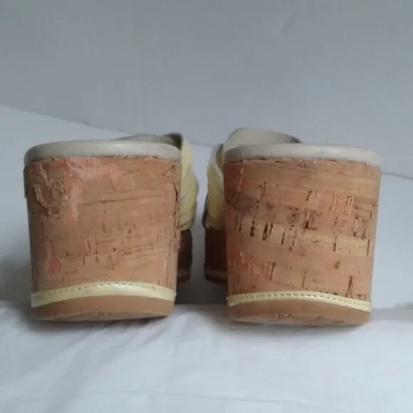 Citron 'Sheena2' Strappy Distressed Textured Cork Wedge Slide Sandals Sz 7.5