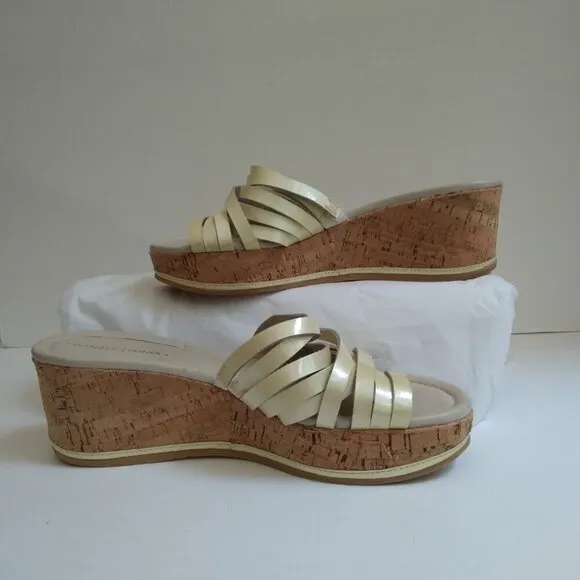 Citron 'Sheena2' Strappy Distressed Textured Cork Wedge Slide Sandals Sz 7.5