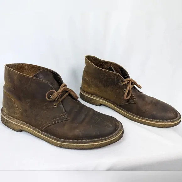 Clarks 8 Originals Desert Chukka Boots Brown Leather Beeswax Lace Up Dress Shoes