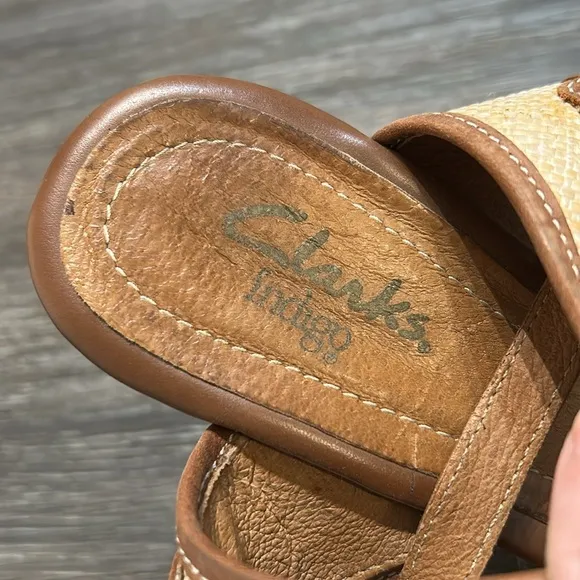 Clarks Amelia Air Espadrille Platform Wedges Heels Sandals Leather Tan Size 8.5