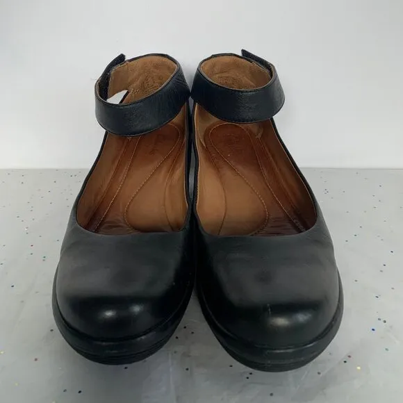 Clarks Artisan Clarene Tide Black Leather Ankle Strap Platform Wedges - Size 6.5