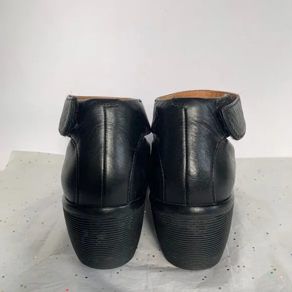 Clarks Artisan Clarene Tide Black Leather Ankle Strap Platform Wedges - Size 6.5