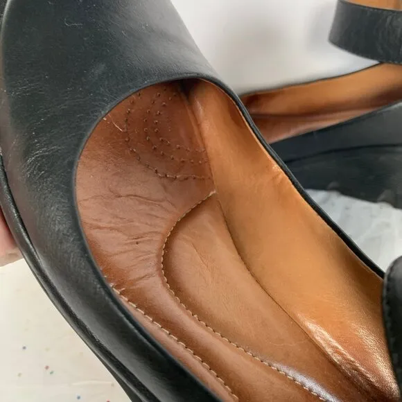 Clarks Artisan Clarene Tide Black Leather Ankle Strap Platform Wedges - Size 6.5