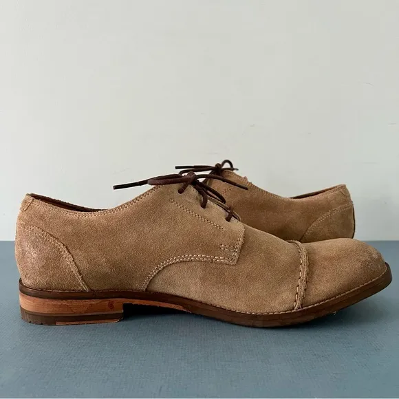 Clarks Exton Oxford Cap Toe Lace Up Tan Suede Derby Shoes