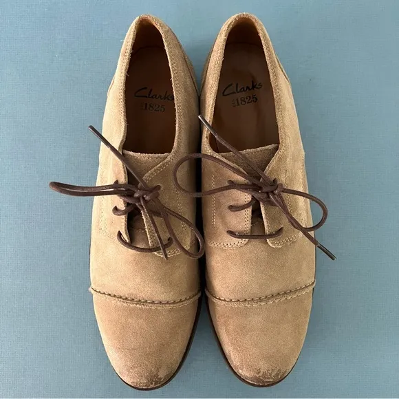 Clarks Exton Oxford Cap Toe Lace Up Tan Suede Derby Shoes