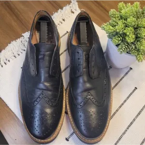 Clarks Garnet Limit Black Leather Brogue Wingtip Derby Oxford Shoes Mens Size 11