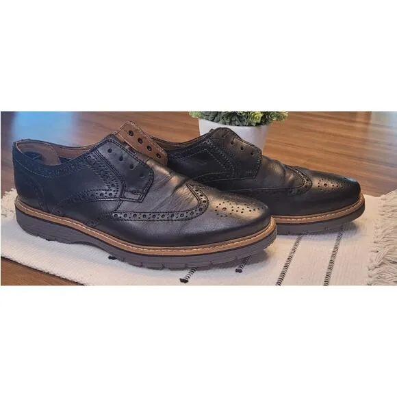 Clarks Garnet Limit Black Leather Brogue Wingtip Derby Oxford Shoes Mens Size 11