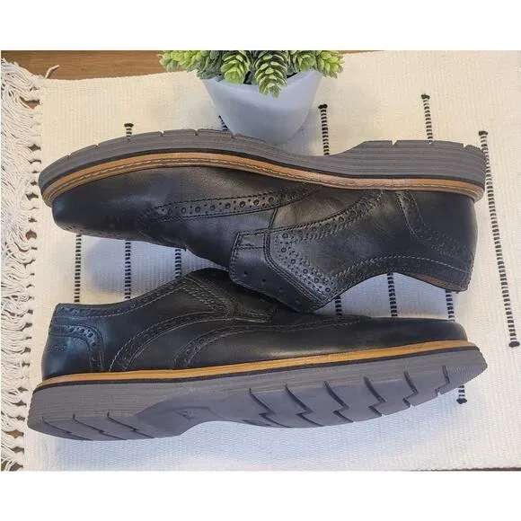 Clarks Garnet Limit Black Leather Brogue Wingtip Derby Oxford Shoes Mens Size 11