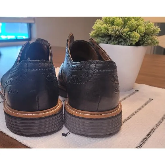 Clarks Garnet Limit Black Leather Brogue Wingtip Derby Oxford Shoes Mens Size 11