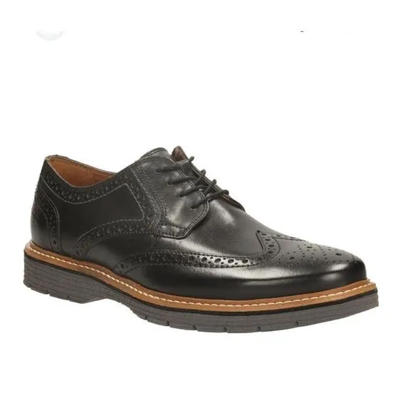 Clarks Garnet Limit Black Leather Brogue Wingtip Derby Oxford Shoes Mens Size 11