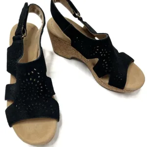 Clarks Giselle Bay Black Suede Cutout Wedges