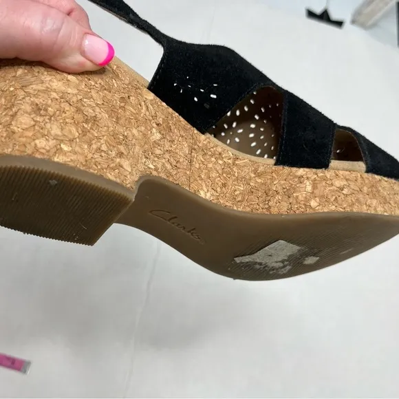 Clarks Giselle Bay Black Suede Cutout Wedges