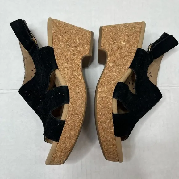 Clarks Giselle Bay Black Suede Cutout Wedges