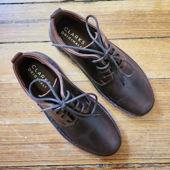 Clarks Originals Brown Beeswax Leather Desert London Oxford Low Ankle Shoes