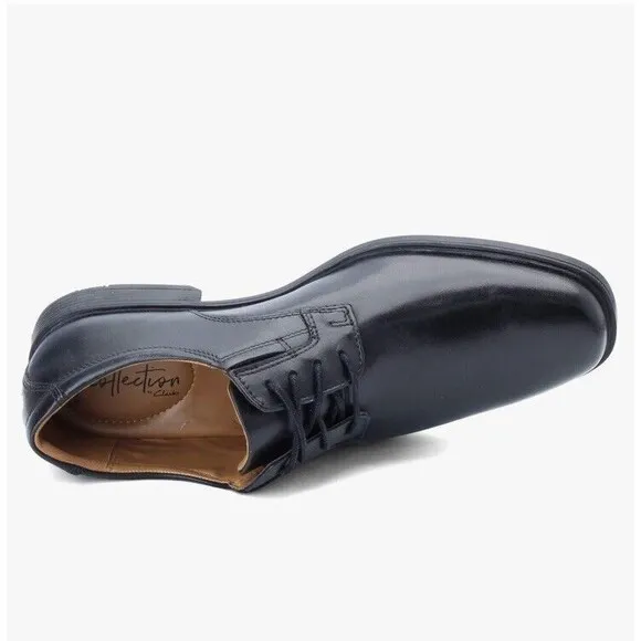 Clarks Tilden Plain II Black Leather Oxford Dress Shoes Men 11.5 New Wit…