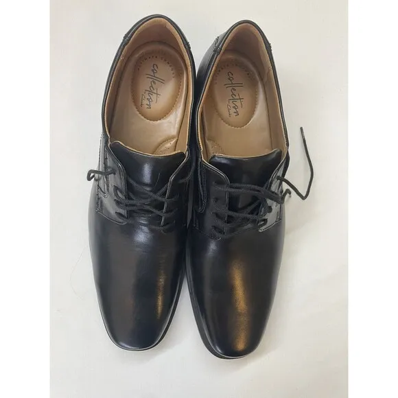 Clarks Tilden Plain II Black Leather Oxford Dress Shoes Men 11.5 New Wit…