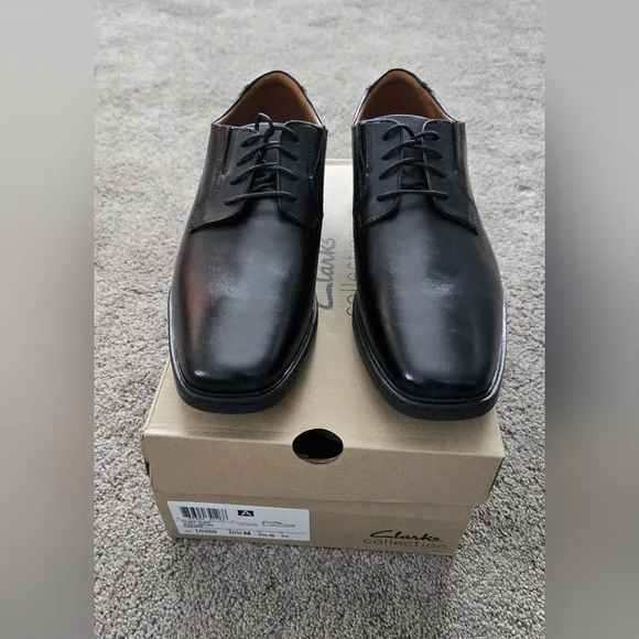 Clarks Tilden Plain Oxford, Black Leather, Men's 10.5 M