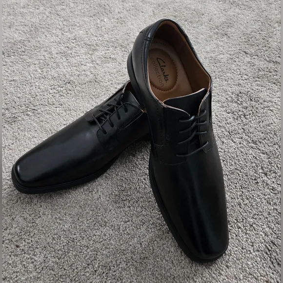 Clarks Tilden Plain Oxford, Black Leather, Men's 10.5 M
