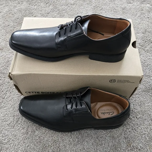 Clarks Tilden Plain Oxford, Black Leather, Men's 10.5 M