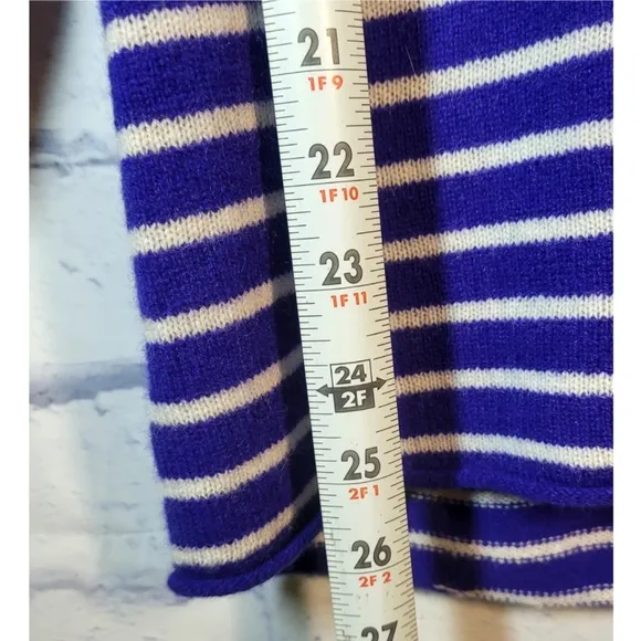 Claudia Nichole Cashmere Sweater Top Blue White Stripe Buttons Detail Size M NWT