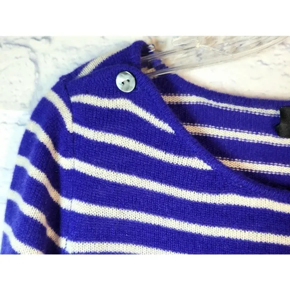 Claudia Nichole Cashmere Sweater Top Blue White Stripe Buttons Detail Size M NWT