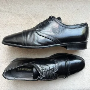 Claudio De Lorena Black Leather Cap Toe Lace Up Oxford Dress Shoes EU 40 US 9.5