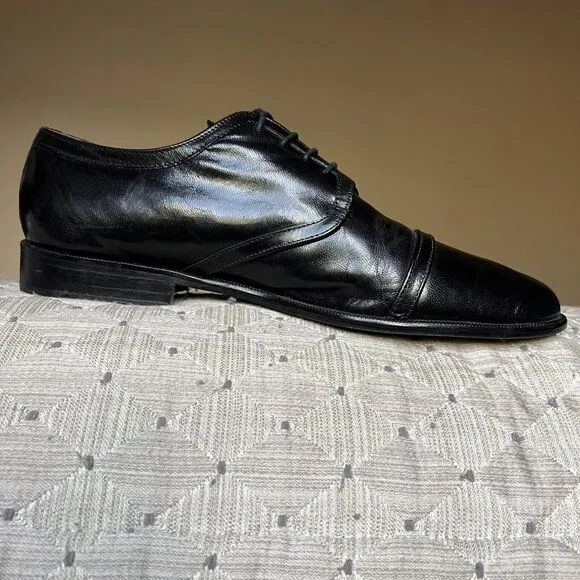 Claudio De Lorena Black Leather Cap Toe Lace Up Oxford Dress Shoes EU 40 US 9.5
