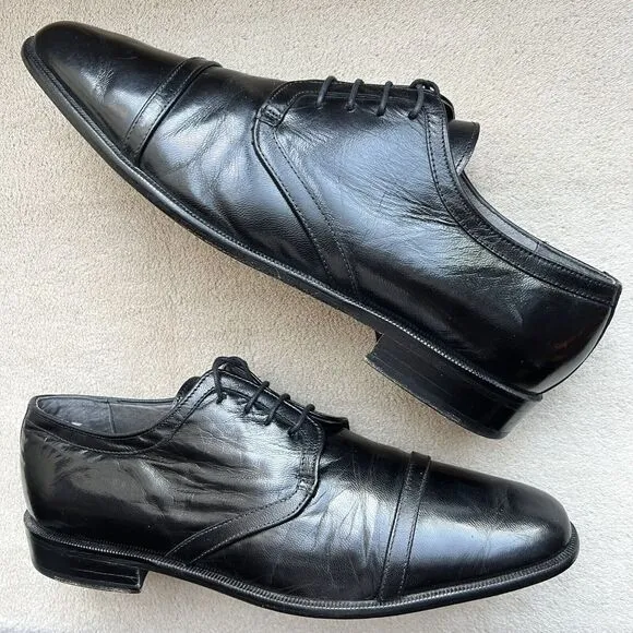 Claudio De Lorena Black Leather Cap Toe Lace Up Oxford Dress Shoes EU 40 US 9.5