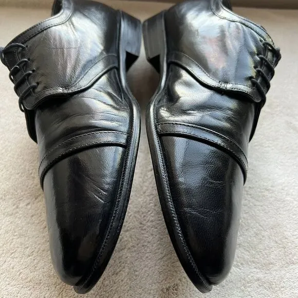 Claudio De Lorena Black Leather Cap Toe Lace Up Oxford Dress Shoes EU 40 US 9.5