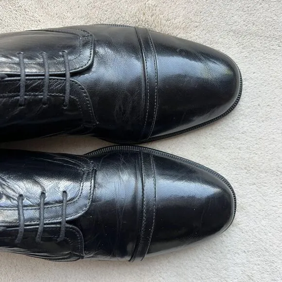 Claudio De Lorena Black Leather Cap Toe Lace Up Oxford Dress Shoes EU 40 US 9.5