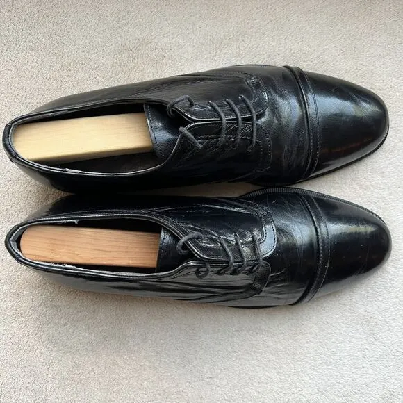 Claudio De Lorena Black Leather Cap Toe Lace Up Oxford Dress Shoes EU 40 US 9.5