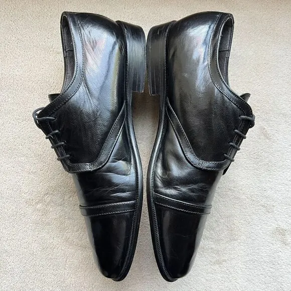 Claudio De Lorena Black Leather Cap Toe Lace Up Oxford Dress Shoes EU 40 US 9.5
