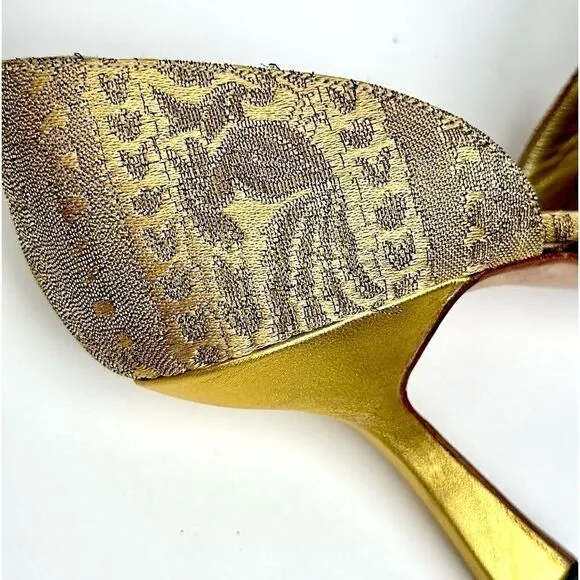 CLAUDIO MERAZZI Gold Brocade Formal Pumps Pointed Toe Embellished Details US 7,5
