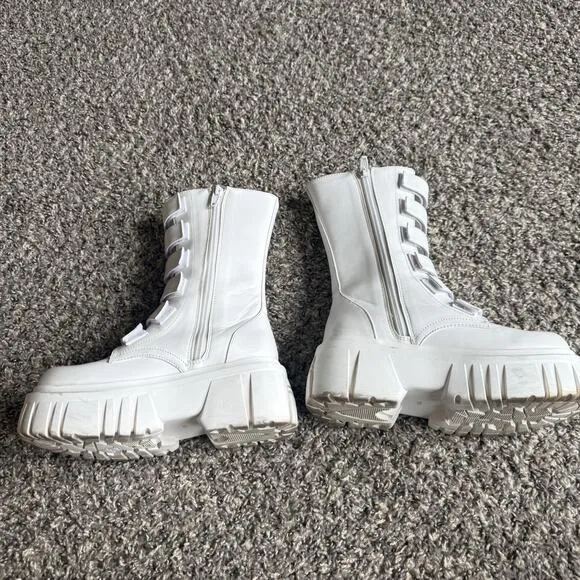 Club Exx Dolls Kill Boots Size 6 White Platform Ice Breaker Combat Six Straps