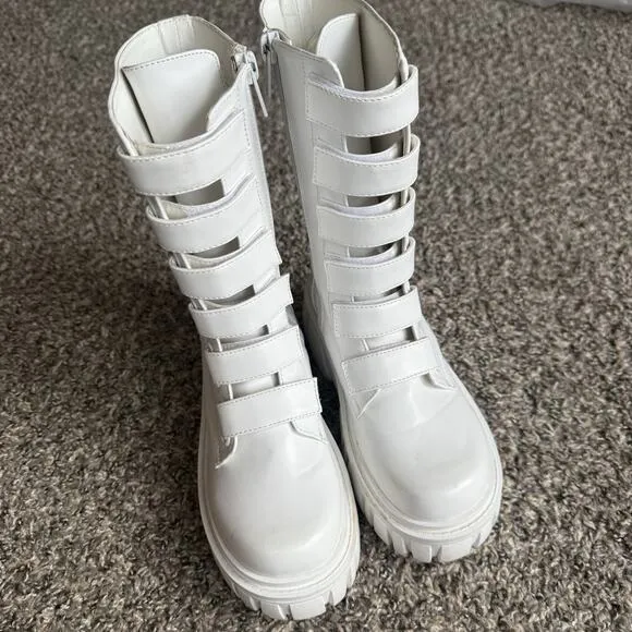 Club Exx Dolls Kill Boots Size 6 White Platform Ice Breaker Combat Six Straps