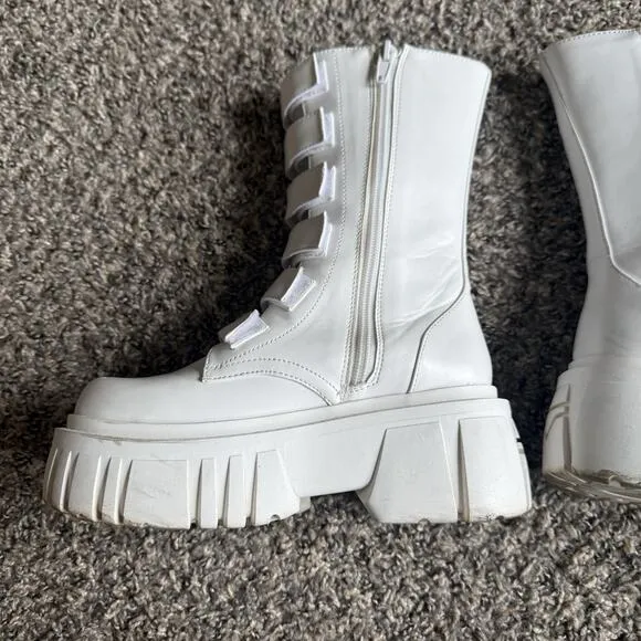 Club Exx Dolls Kill Boots Size 6 White Platform Ice Breaker Combat Six Straps