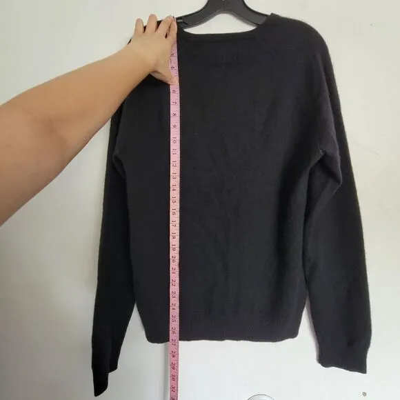 Club Monaco 100% Cashmere Black Fuzzy Round V Neck Long Sleeve Sweater Sz Large
