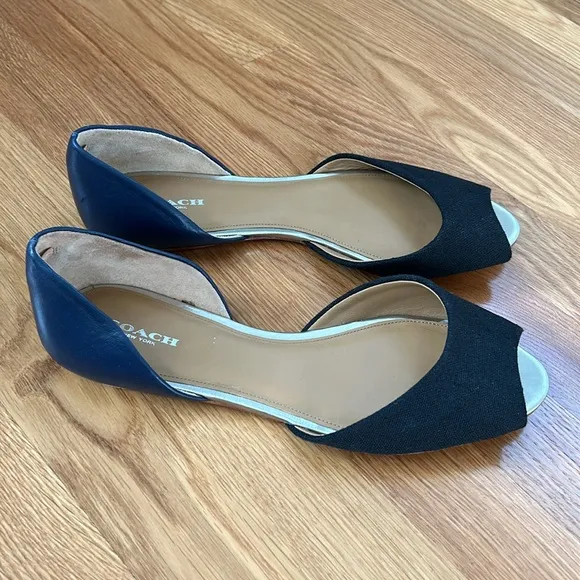 Coach Blue and Black Peep Toe Flats Size 10 B