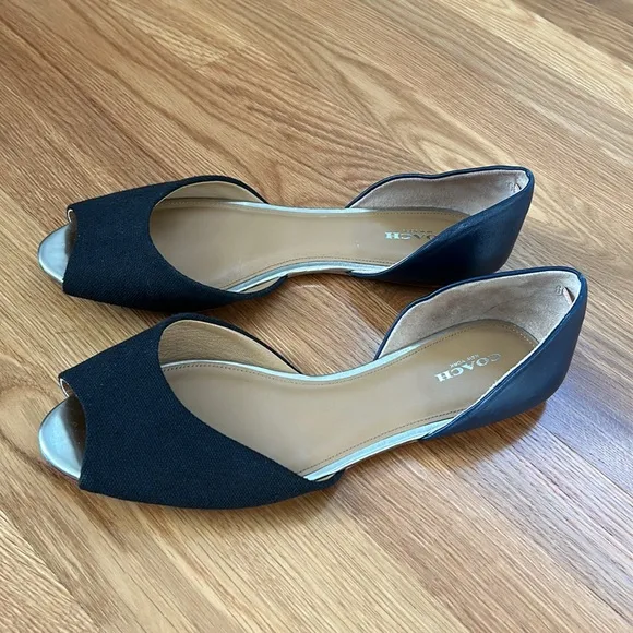 Coach Blue and Black Peep Toe Flats Size 10 B