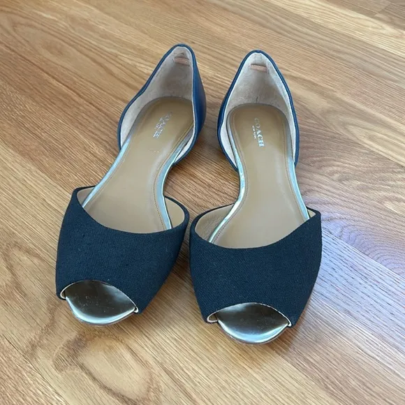 Coach Blue and Black Peep Toe Flats Size 10 B