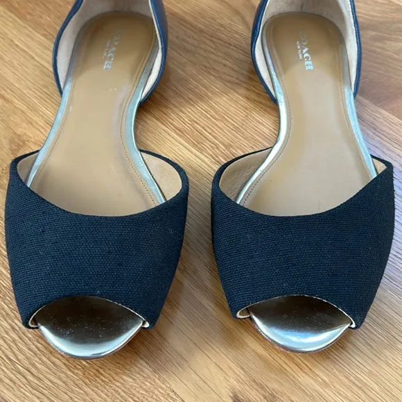 Coach Blue and Black Peep Toe Flats Size 10 B