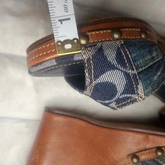 Coach Blue and Brown Wedges with Adjustable Straps and Open Toe Design