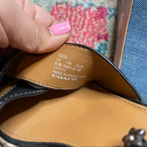 Coach Eaton Black Leather Denim Wedge Sandals Size 8.5