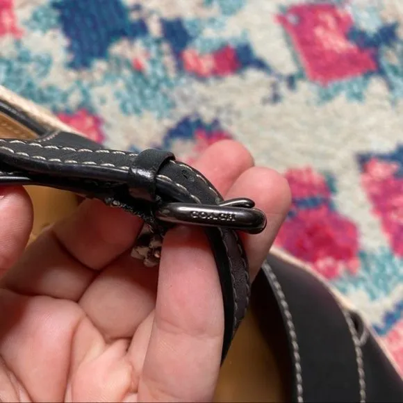 Coach Eaton Black Leather Denim Wedge Sandals Size 8.5