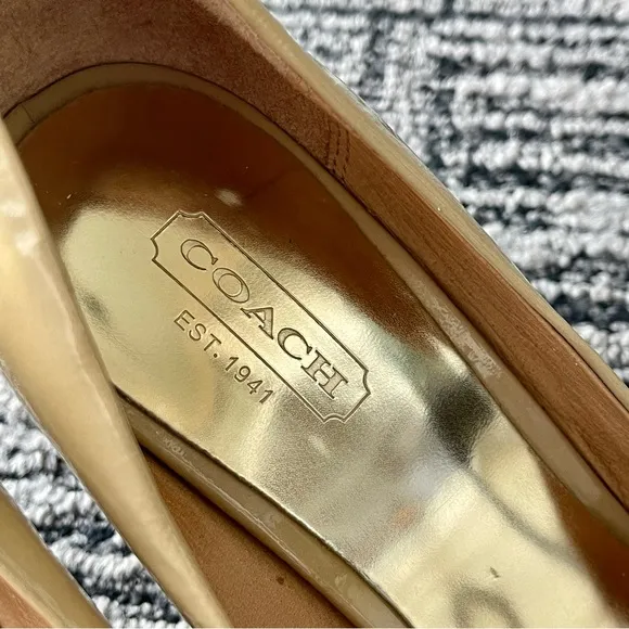 Coach Elora Patent Leather Peep Toe Wedges