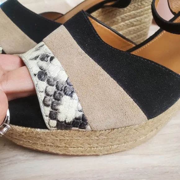 Coach Farren Suede Snake Black Chalk Platform Sandals Wedges Size 10*