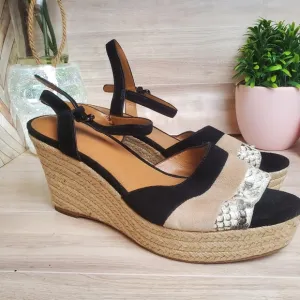 Coach Farren Suede Snake Black Chalk Platform Sandals Wedges Size 10*