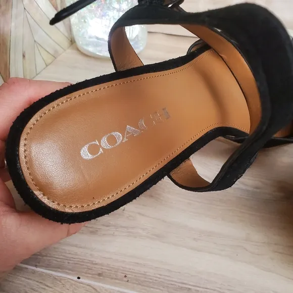 Coach Farren Suede Snake Black Chalk Platform Sandals Wedges Size 10*