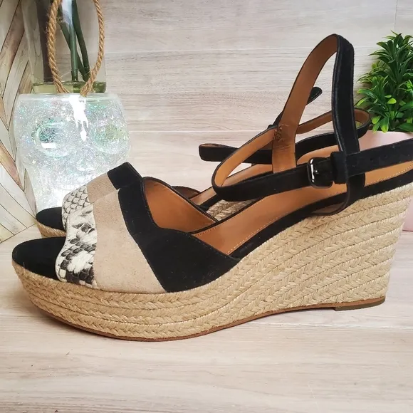 Coach Farren Suede Snake Black Chalk Platform Sandals Wedges Size 10*