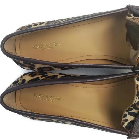 Coach Frederica Brown Multi Animal Print Slip-On Hair Calf Loafer Shoes Women 10
